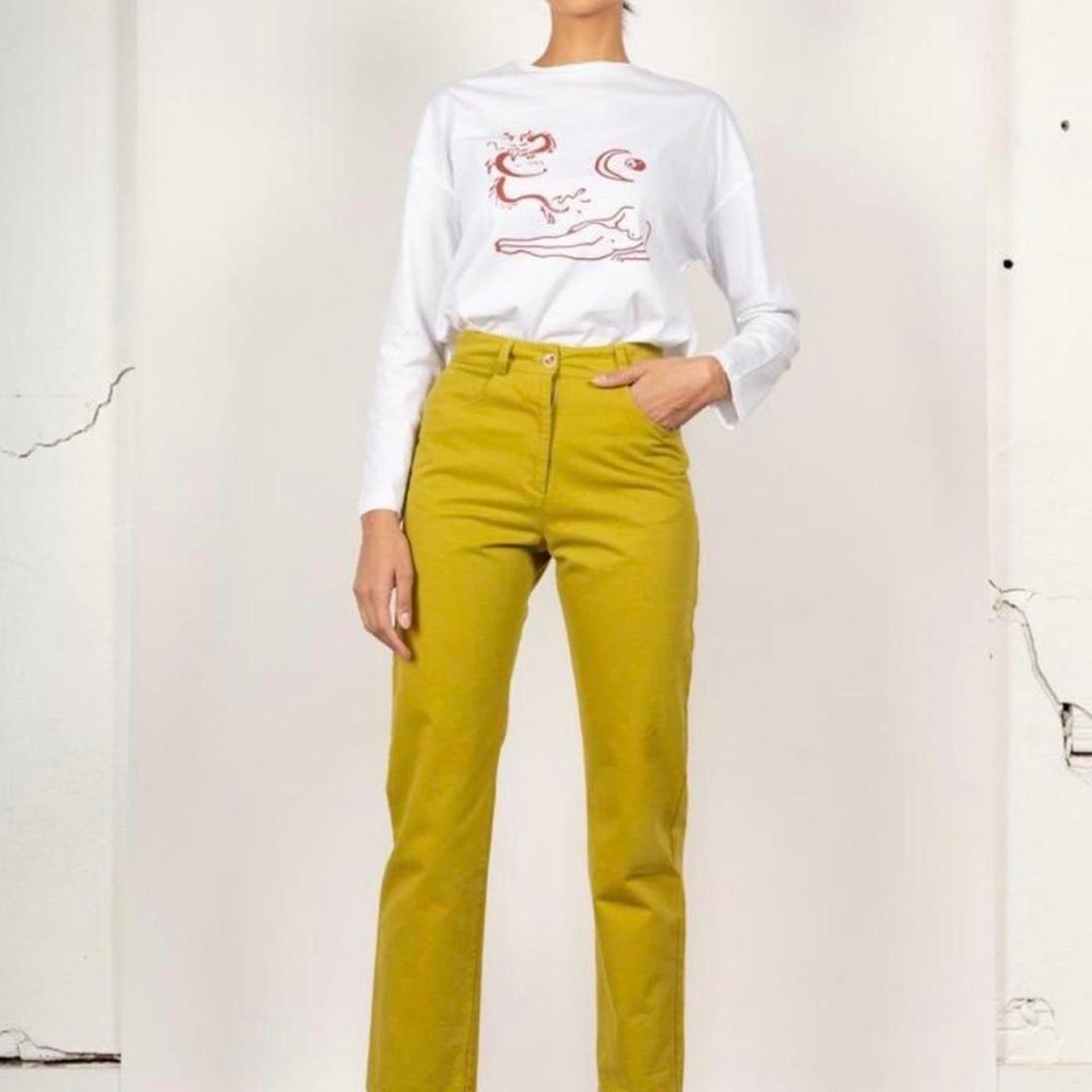 PALOMA WOOL chartreuse green cotton pants, size 40/medium